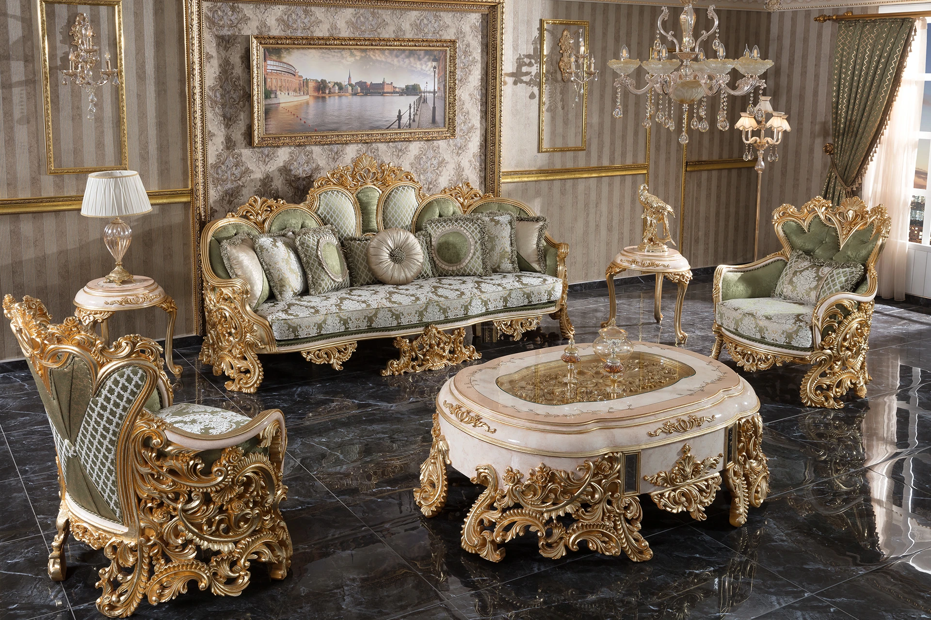 Gold Elnor Living Room Wide Angle